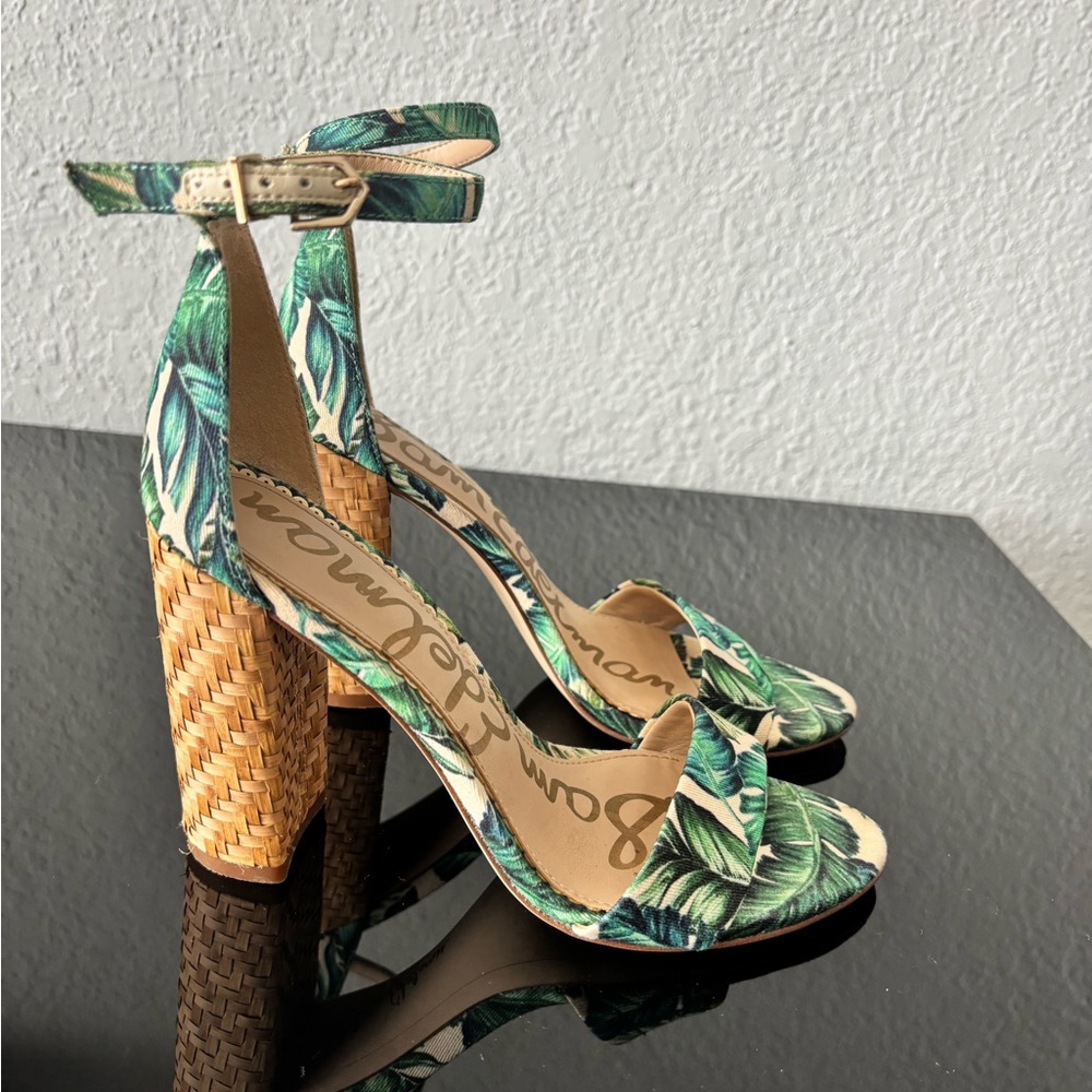 Sam Edelman Tropical Leaf Print Heeled Sandals
